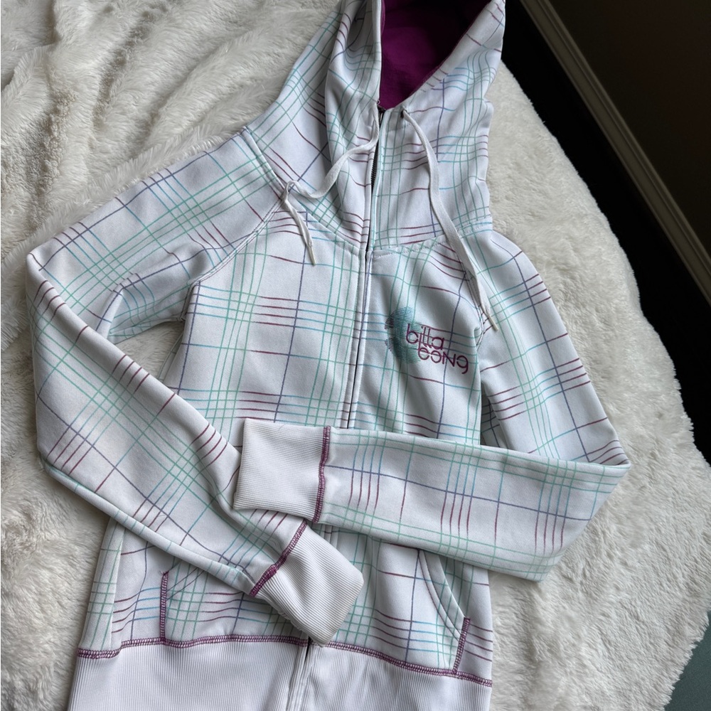 White Plaid Hoodie with Purple Lining